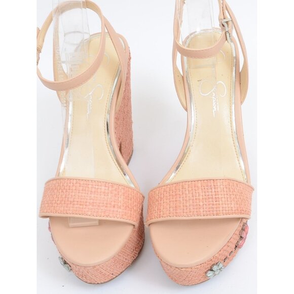 Jessica Simpson Cressia Raffia Rhinestone Flowers Platform Sandals Size 8.5 - Picture 5 of 12